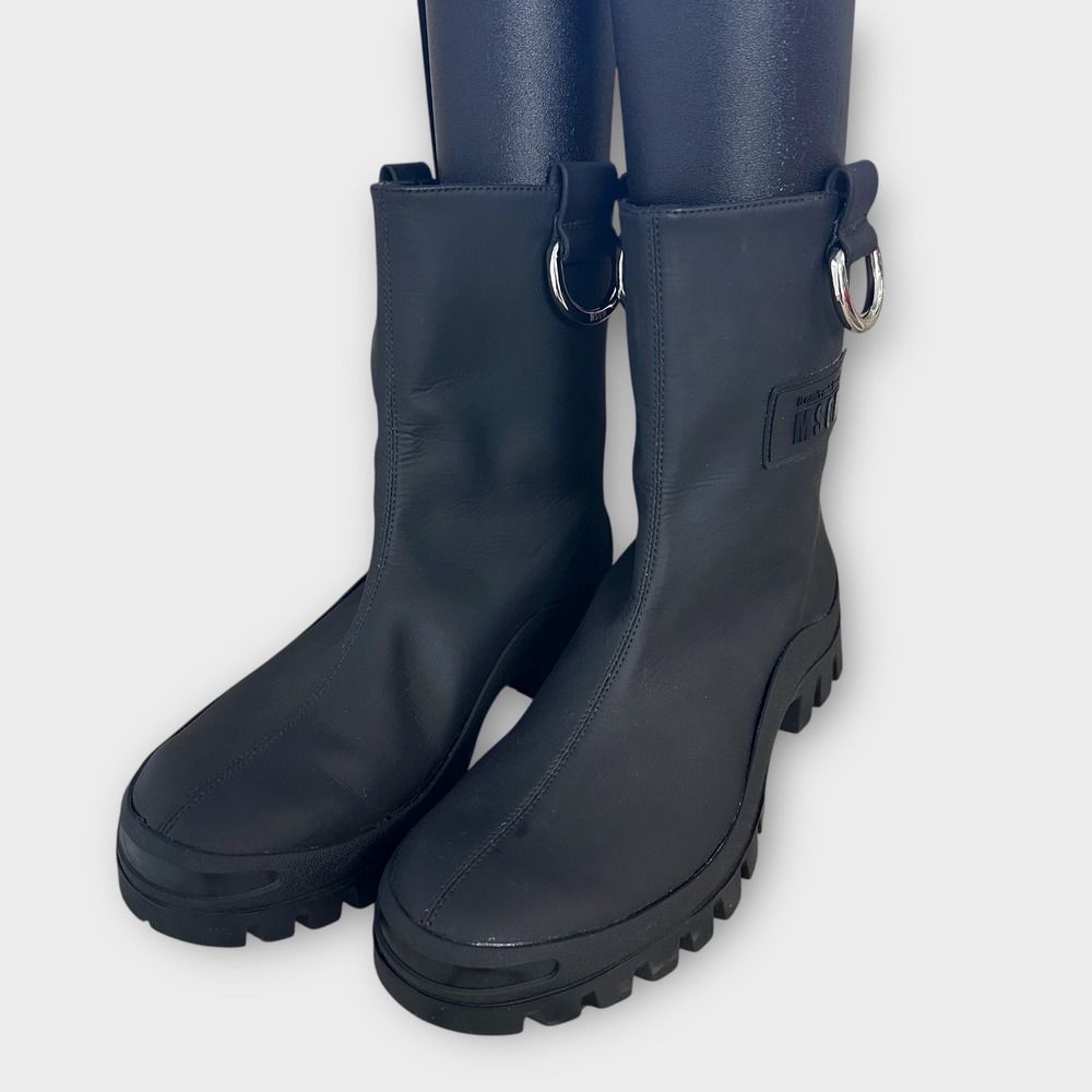 NWT MSGM Stivale Donna Black Ankle Rain Boots Silver D Ring Sz 38 MSRP‎ $630